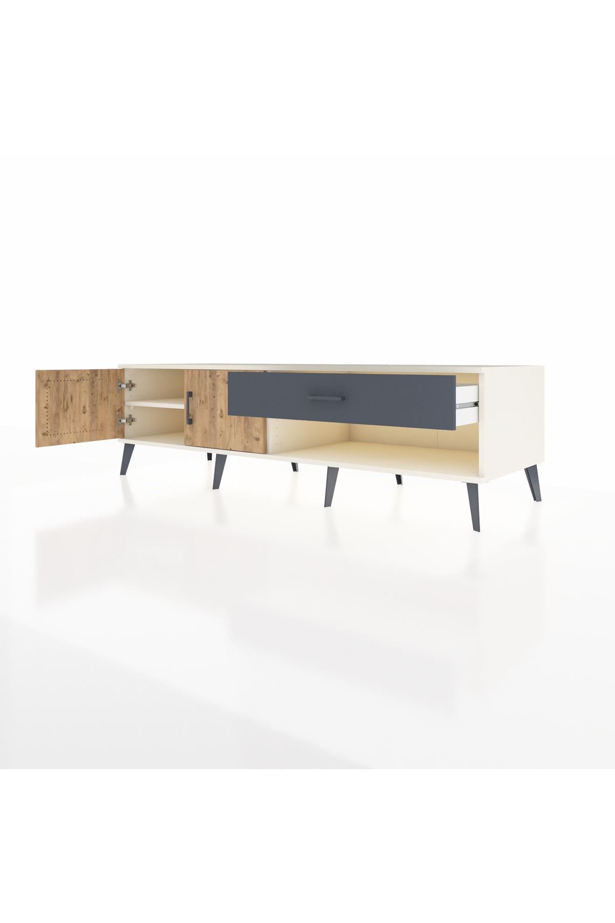 Kronos TV Ünitesi Tek Raflı Tek Çekmeceli 2 Kapaklı 176x59x51 Aytaşı-Çam/Antrasit