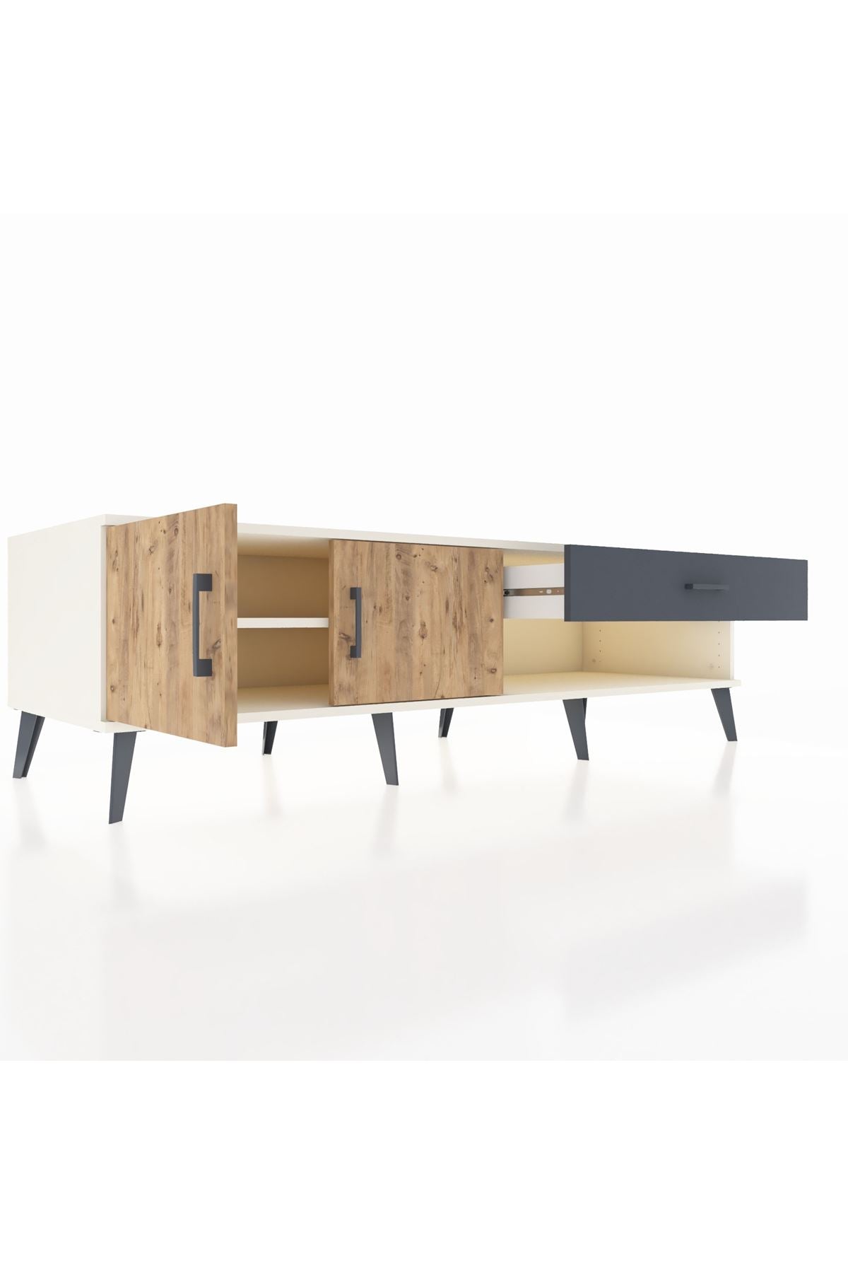 Kronos TV Ünitesi Tek Raflı Tek Çekmeceli 2 Kapaklı 176x59x51 Aytaşı-Çam/Antrasit