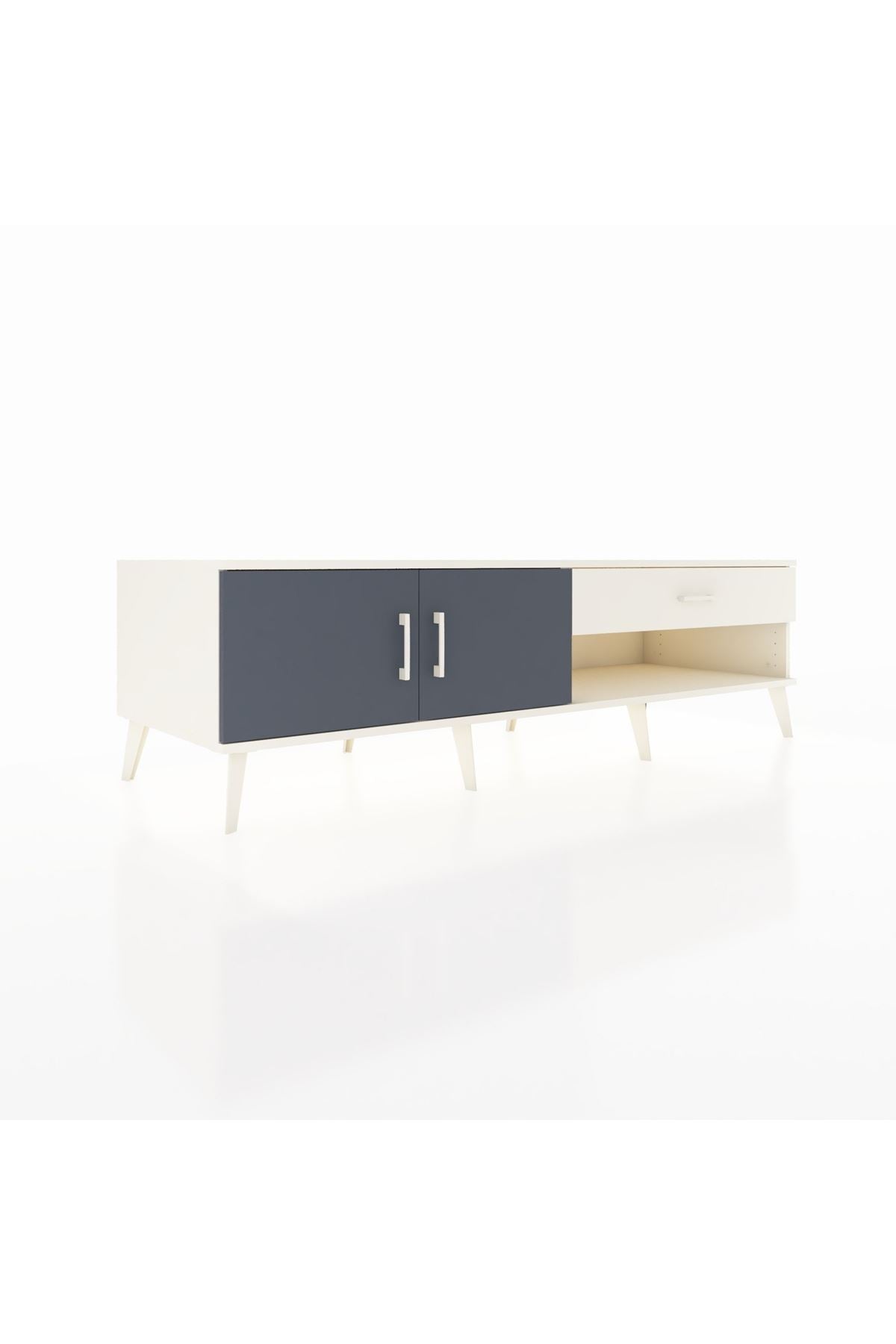 Kronos TV Ünitesi Tek Raflı Tek Çekmeceli 2 Kapaklı 176x59x51 Aytaşı-Antrasit/Aytaşı