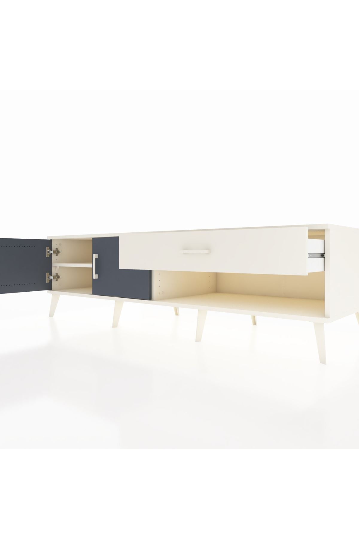 Kronos TV Ünitesi Tek Raflı Tek Çekmeceli 2 Kapaklı 176x59x51 Aytaşı-Antrasit/Aytaşı