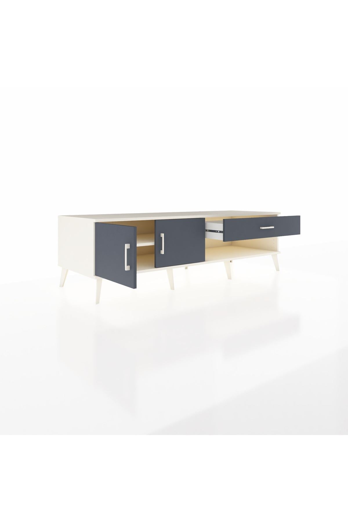 Kronos TV Ünitesi Tek Raflı Tek Çekmeceli 2 Kapaklı 176x59x51 Aytaşı-Antrasit/Antrasit