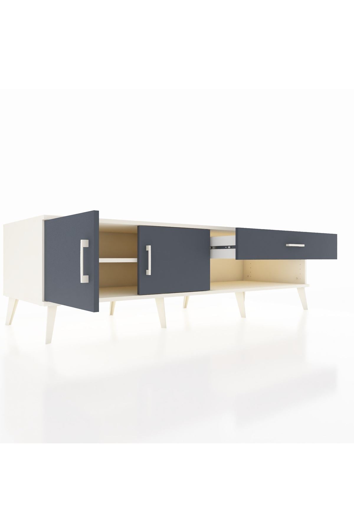 Kronos TV Ünitesi Tek Raflı Tek Çekmeceli 2 Kapaklı 176x59x51 Aytaşı-Antrasit/Antrasit