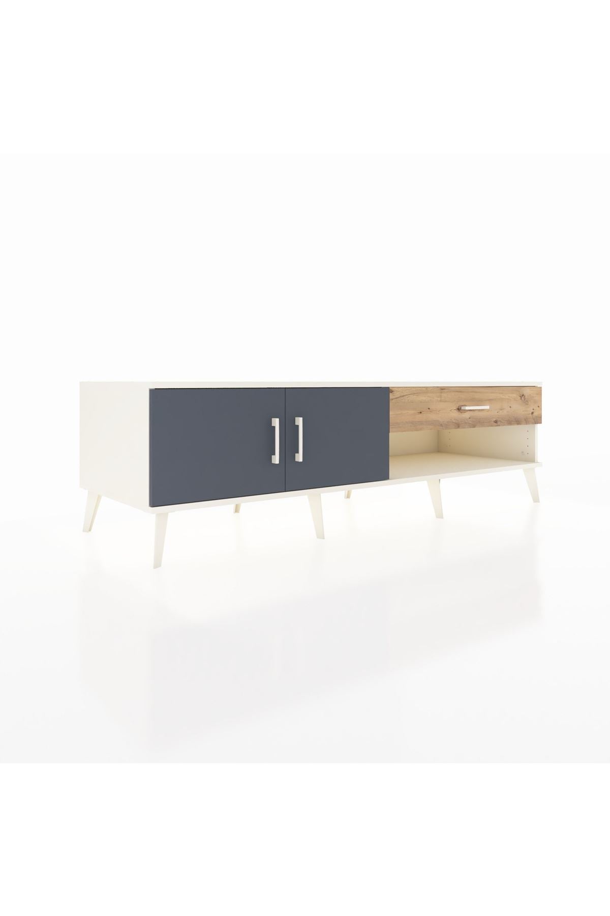 Kronos TV Ünitesi Tek Raflı Tek Çekmeceli 2 Kapaklı 176x59x51 Aytaşı-Antrasit/Çam