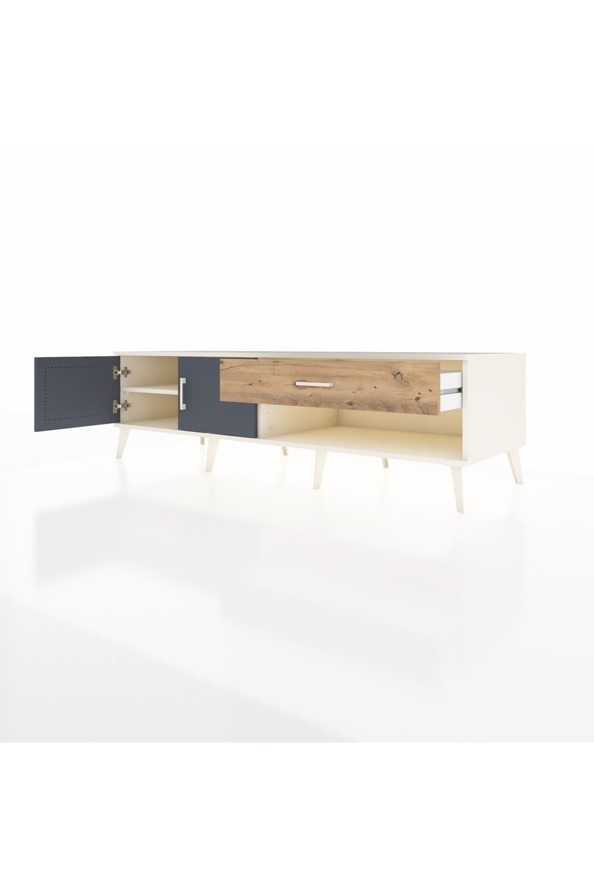 Kronos TV Ünitesi Tek Raflı Tek Çekmeceli 2 Kapaklı 176x59x51 Aytaşı-Antrasit/Çam