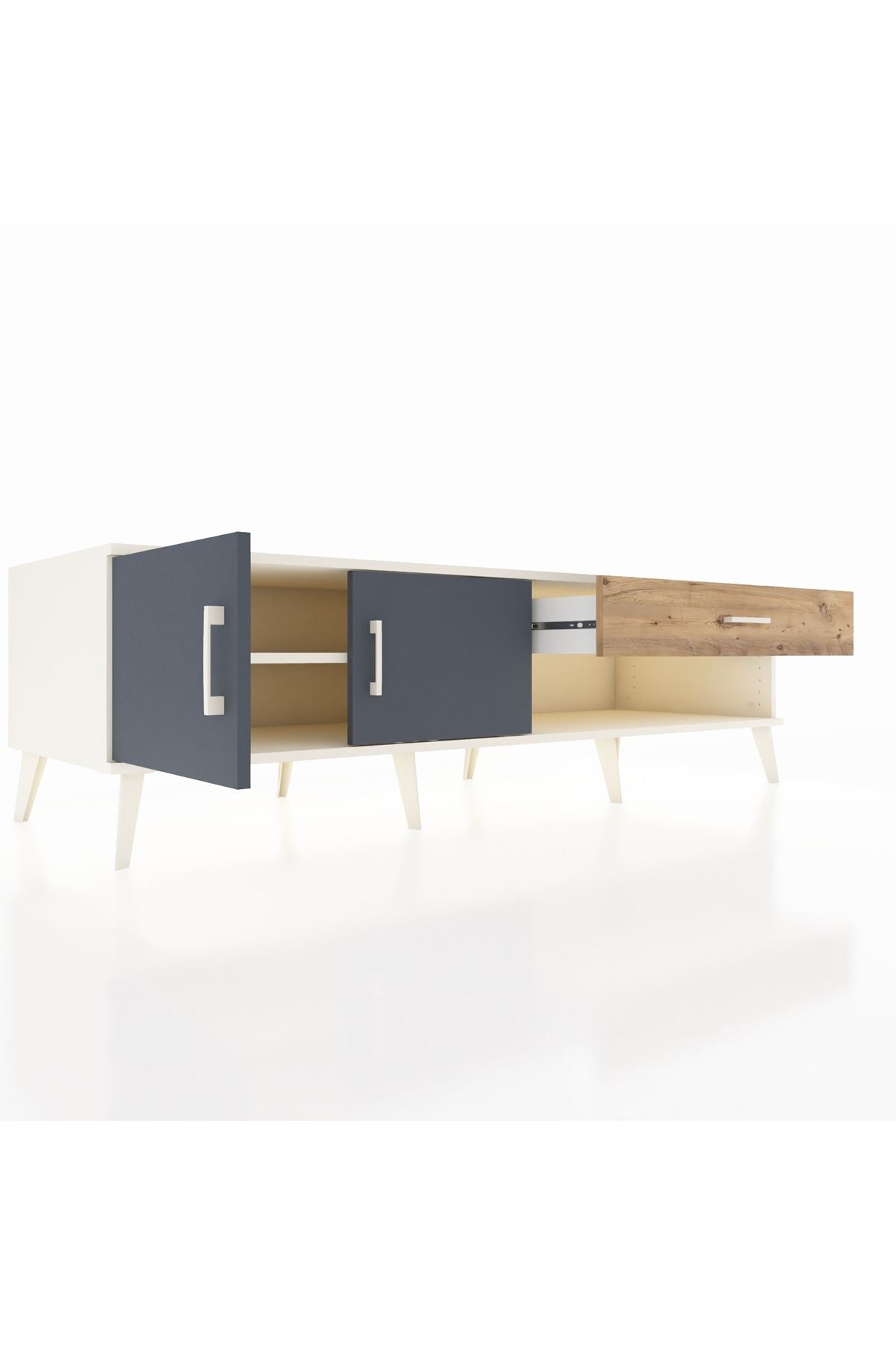 Kronos TV Ünitesi Tek Raflı Tek Çekmeceli 2 Kapaklı 176x59x51 Aytaşı-Antrasit/Çam