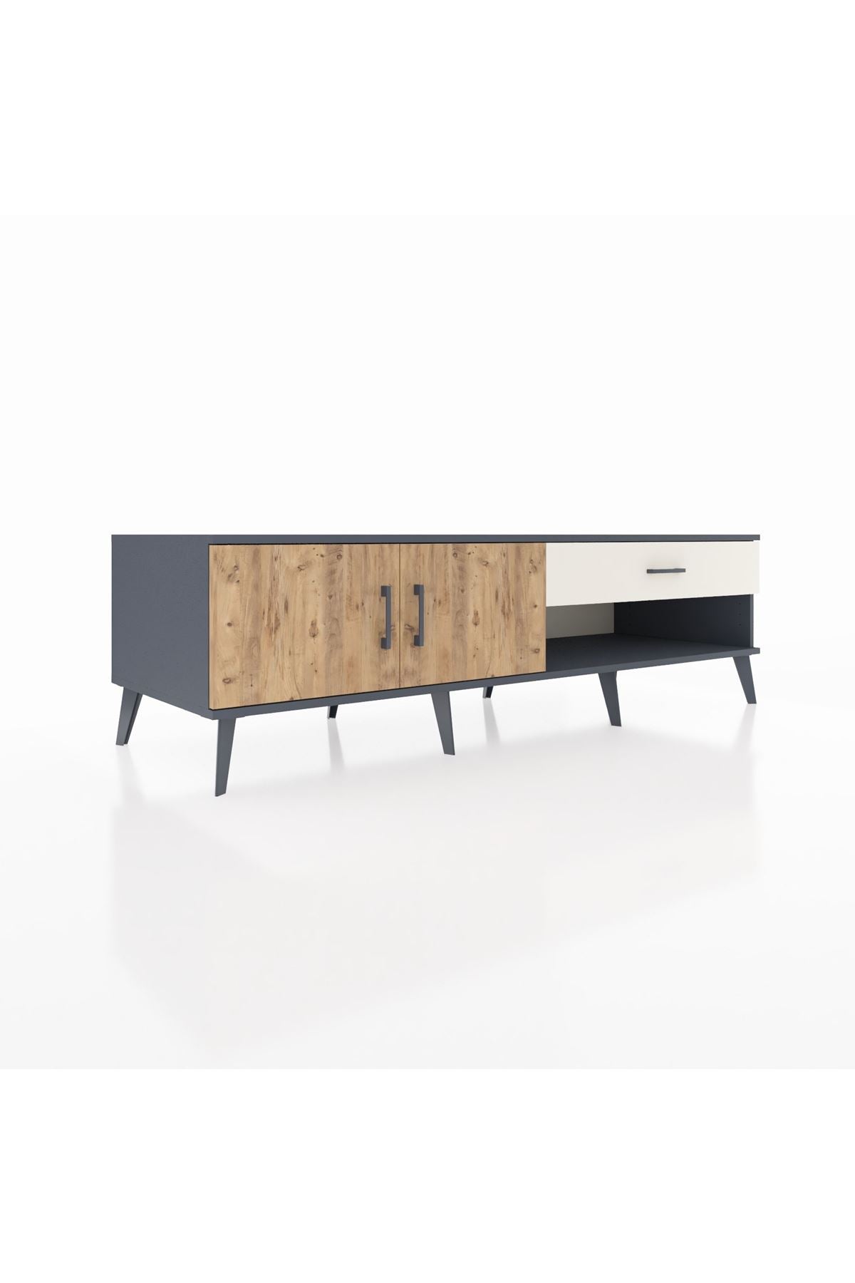 Kronos TV Ünitesi Tek Raflı Tek Çekmeceli 2 Kapaklı 176x59x51 Antrasit-Çam/Aytaşı