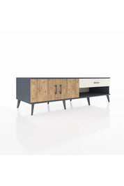 Kronos TV Ünitesi Tek Raflı Tek Çekmeceli 2 Kapaklı 176x59x51 Antrasit-Çam/Aytaşı