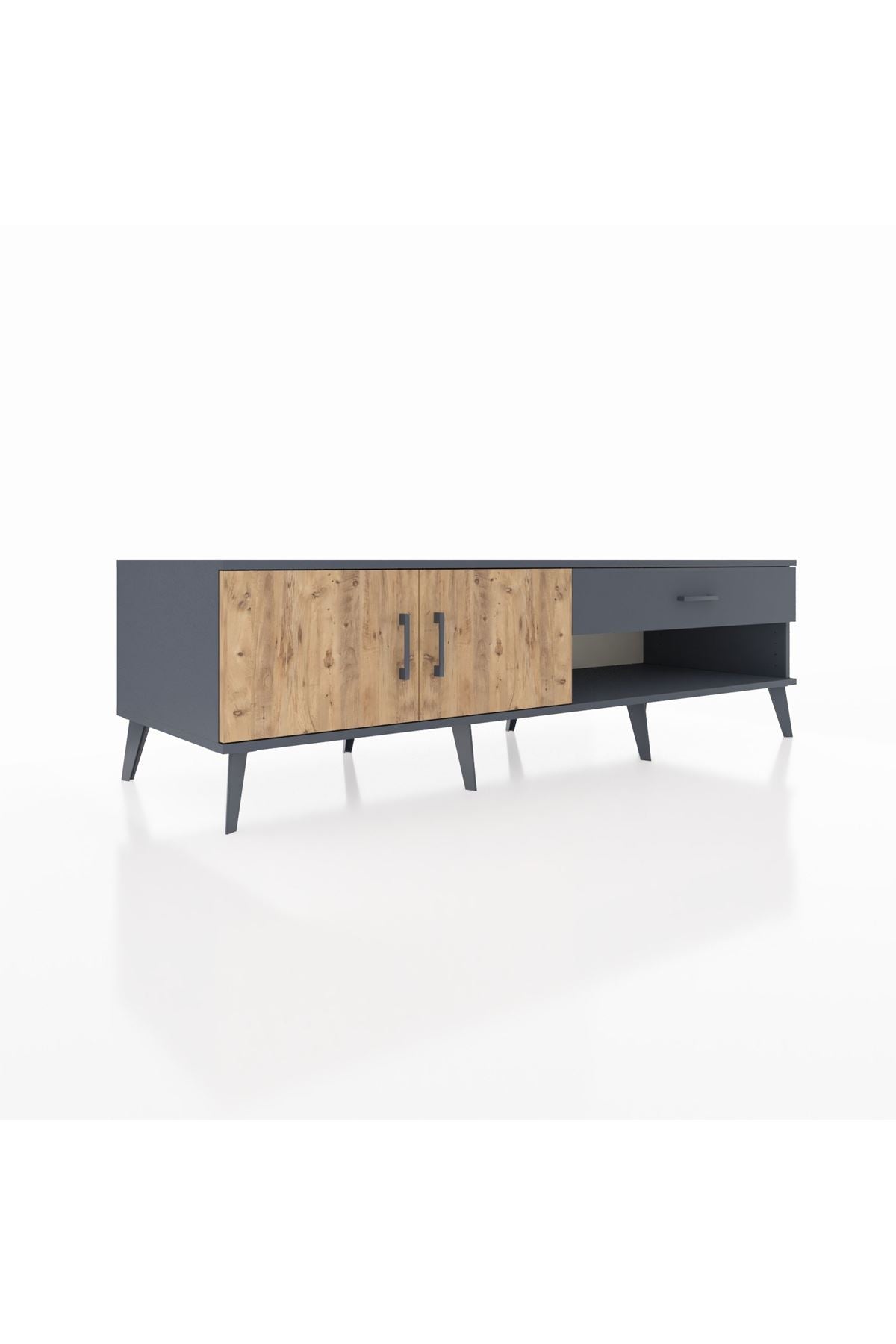 Kronos TV Ünitesi Tek Raflı Tek Çekmeceli 2 Kapaklı 176x59x51 Antrasit-Çam/Antrasit