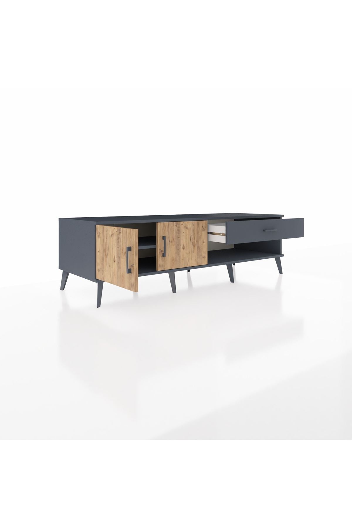 Kronos TV Ünitesi Tek Raflı Tek Çekmeceli 2 Kapaklı 176x59x51 Antrasit-Çam/Antrasit