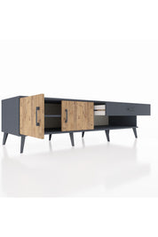 Kronos TV Ünitesi Tek Raflı Tek Çekmeceli 2 Kapaklı 176x59x51 Antrasit-Çam/Antrasit