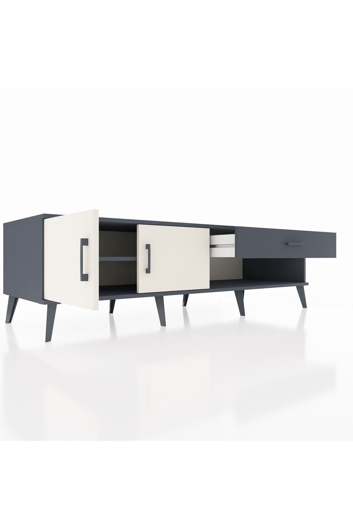 Kronos TV Ünitesi Tek Raflı Tek Çekmeceli 2 Kapaklı 176x59x51 Antrasit-Aytaşı/Antrasit