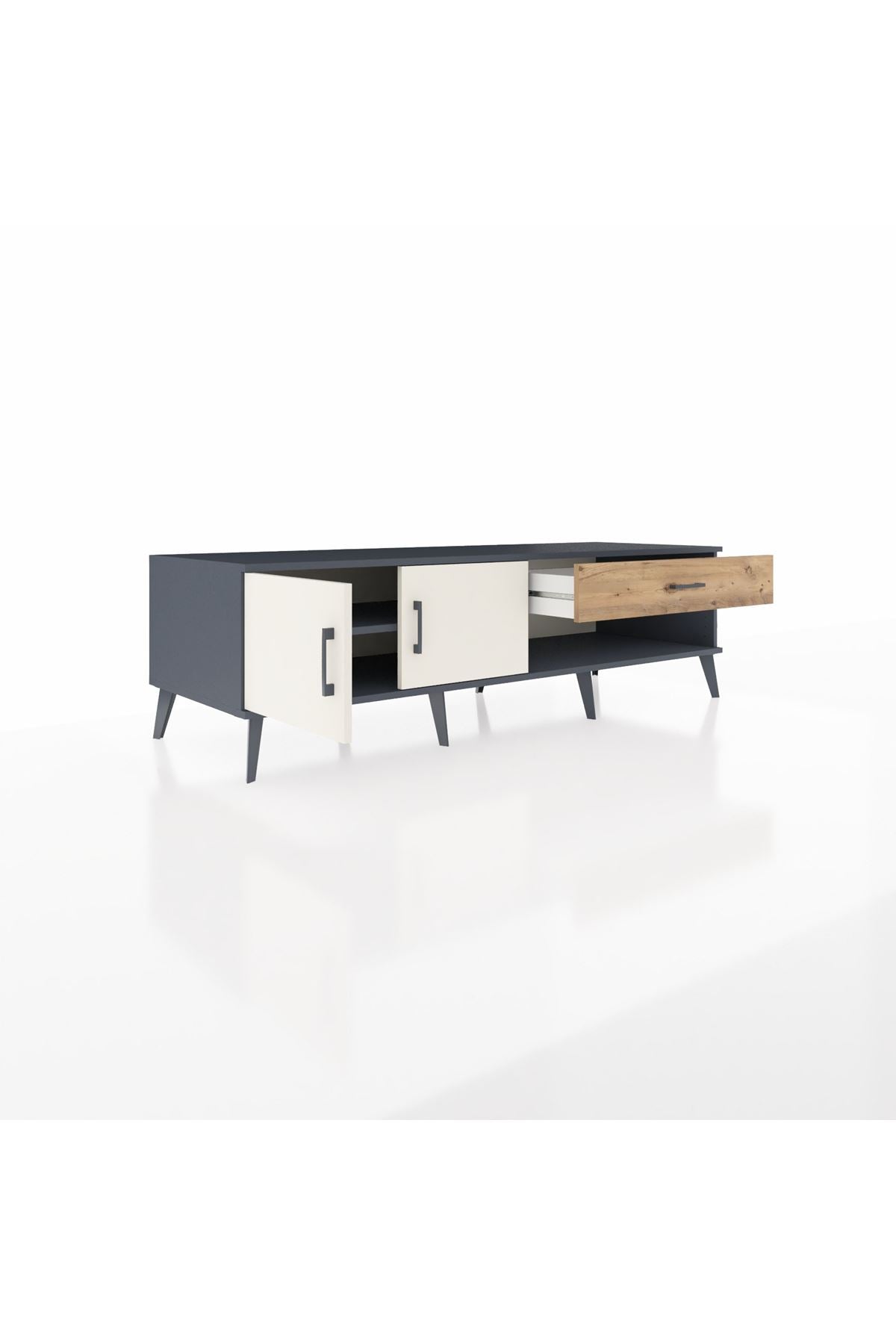 Kronos TV Ünitesi Tek Raflı Tek Çekmeceli 2 Kapaklı 176x59x51 Antrasit-Aytaşı/Çam