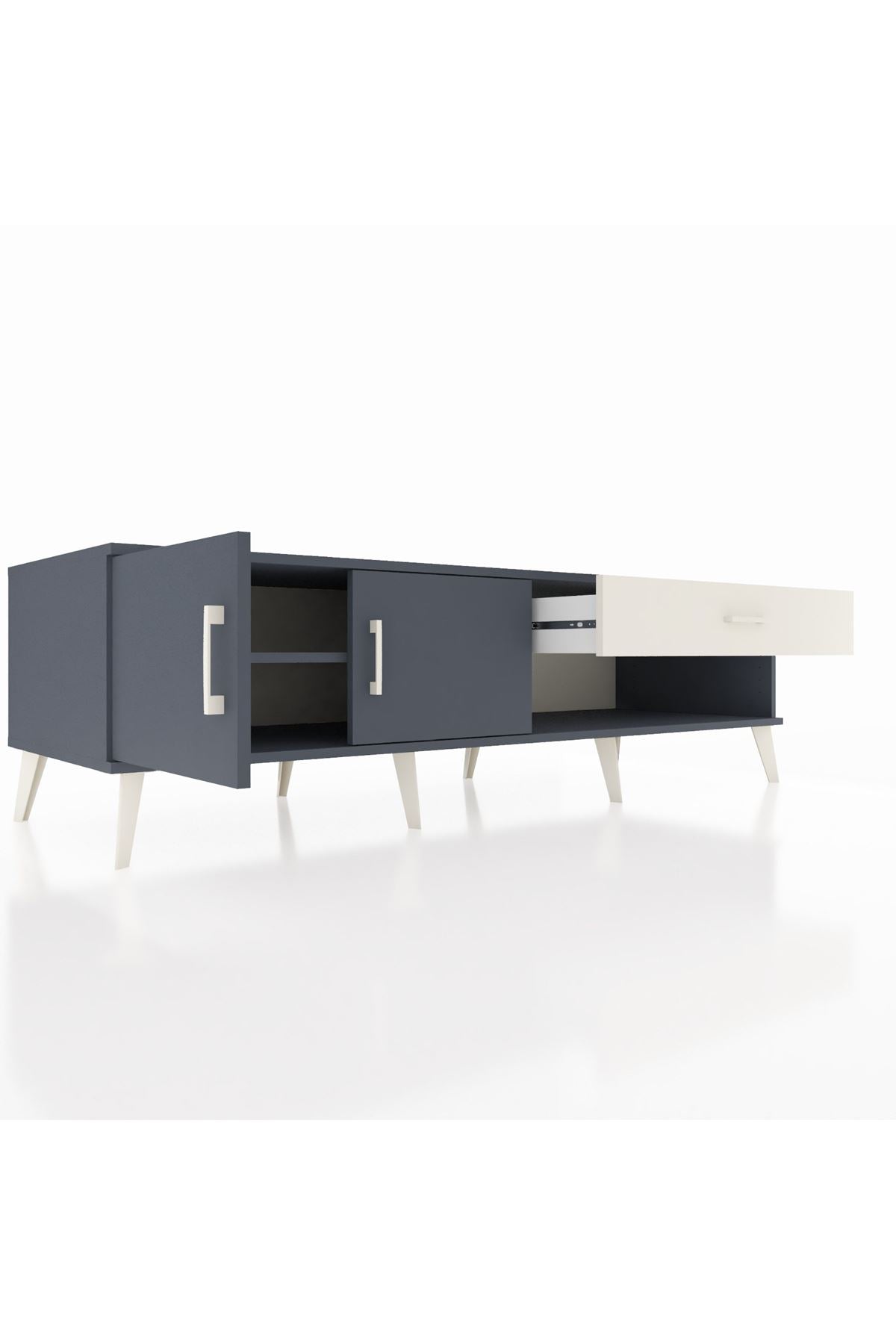 Kronos TV Ünitesi Tek Raflı Tek Çekmeceli 2 Kapaklı 176x59x51 Antrasit-Antrasit/Aytaşı