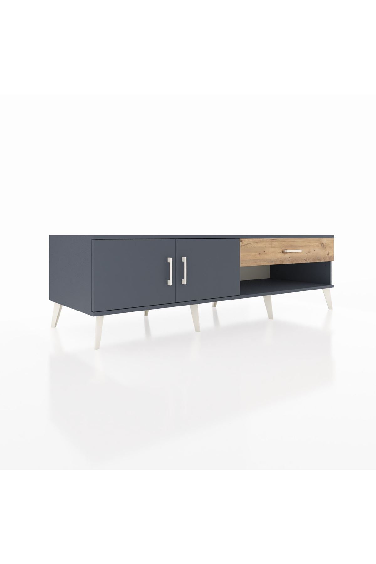 Kronos TV Ünitesi Tek Raflı Tek Çekmeceli 2 Kapaklı 176x59x51 Antrasit-Antrasit/Çam