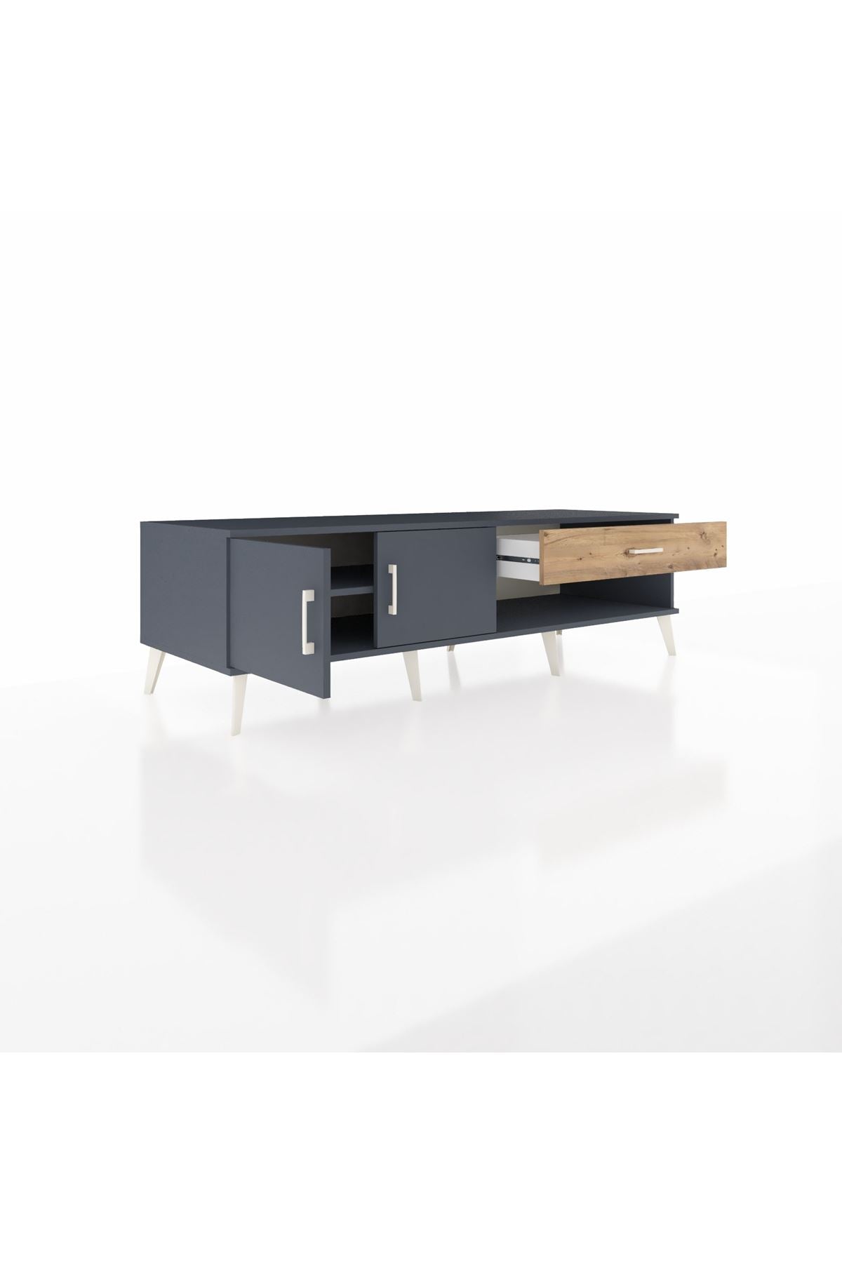 Kronos TV Ünitesi Tek Raflı Tek Çekmeceli 2 Kapaklı 176x59x51 Antrasit-Antrasit/Çam