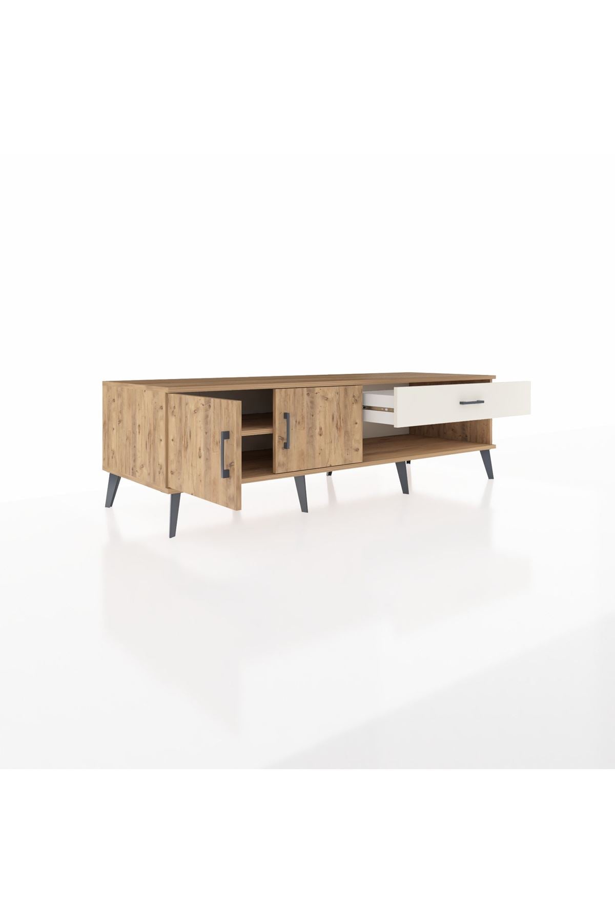 Kronos TV Ünitesi Tek Raflı Tek Çekmeceli 2 Kapaklı 176x59x51 Çam-Çam/Aytaşı