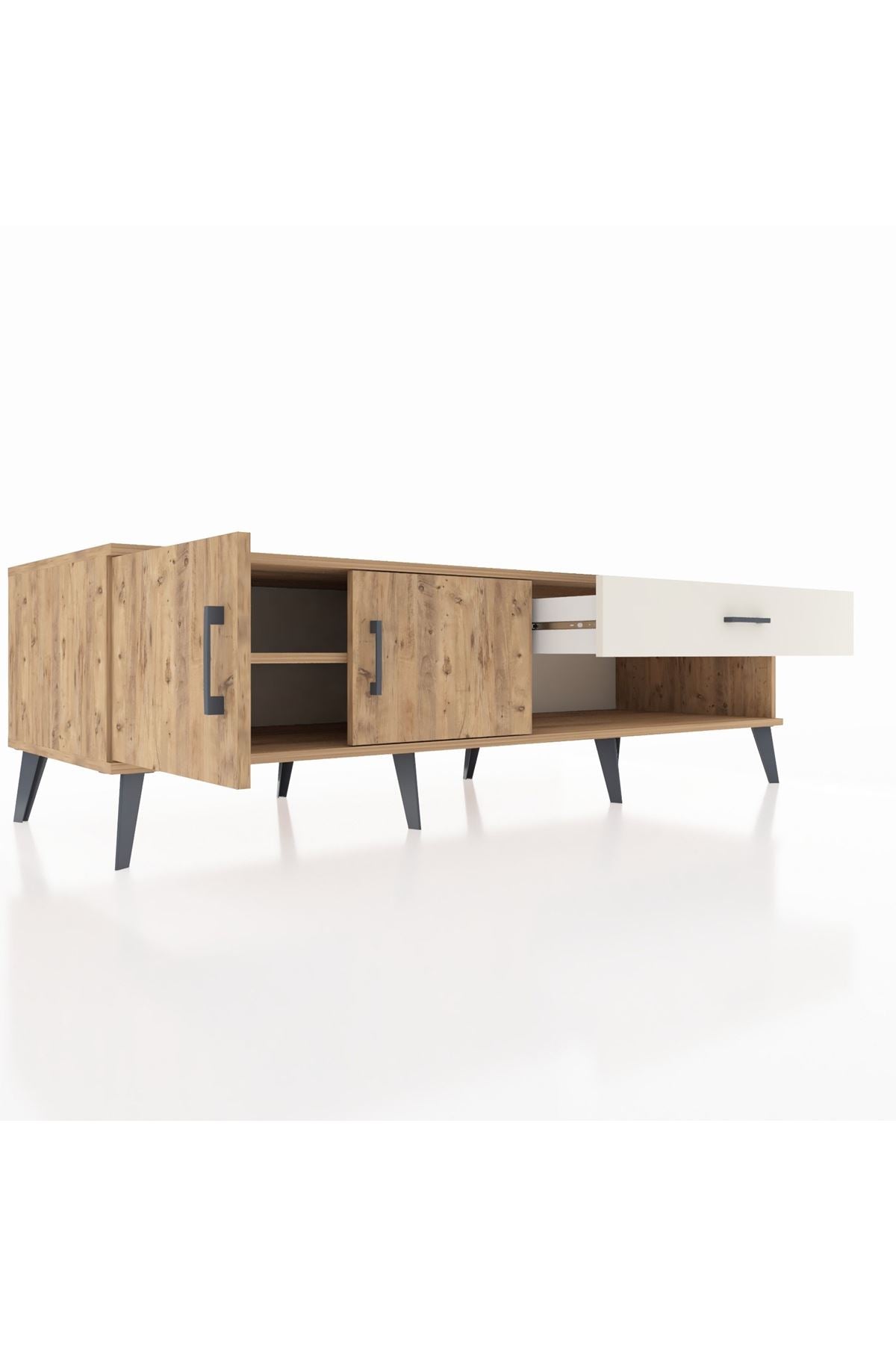 Kronos TV Ünitesi Tek Raflı Tek Çekmeceli 2 Kapaklı 176x59x51 Çam-Çam/Aytaşı