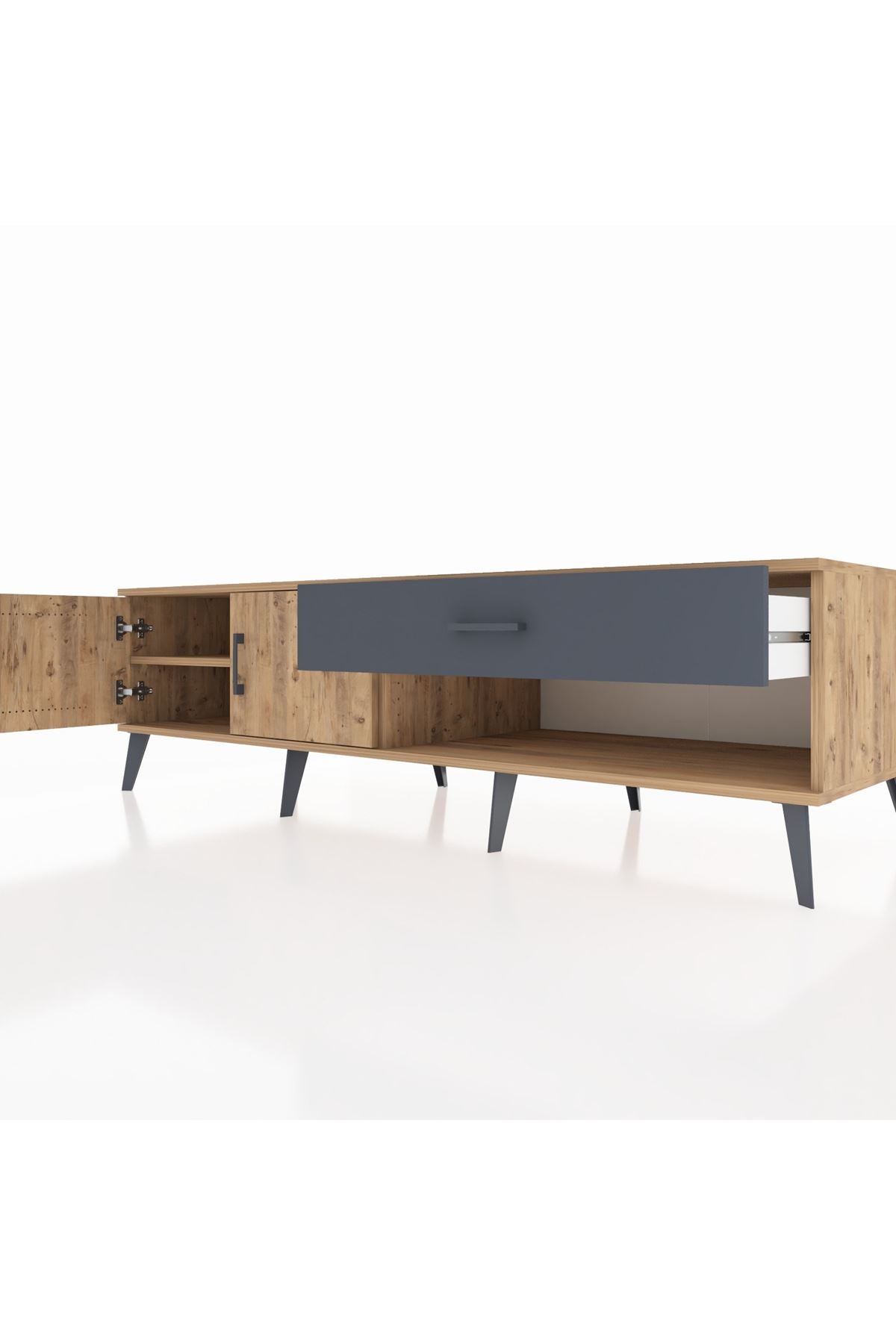 Kronos TV Ünitesi Tek Raflı Tek Çekmeceli 2 Kapaklı 176x59x51 Çam-Çam/Antrasit