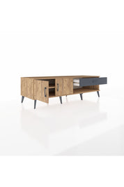 Kronos TV Ünitesi Tek Raflı Tek Çekmeceli 2 Kapaklı 176x59x51 Çam-Çam/Antrasit