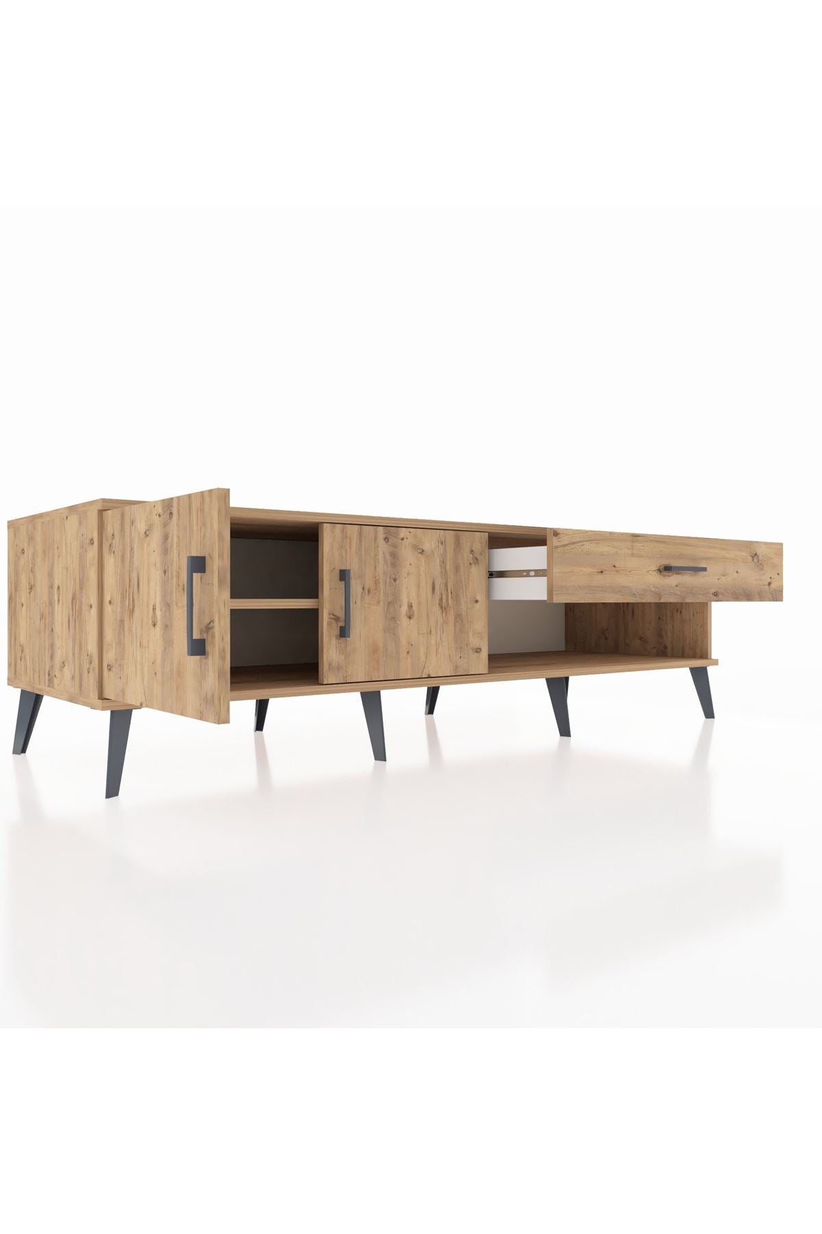 Kronos TV Ünitesi Tek Raflı Tek Çekmeceli 2 Kapaklı 176x59x51 Çam-Çam/Çam