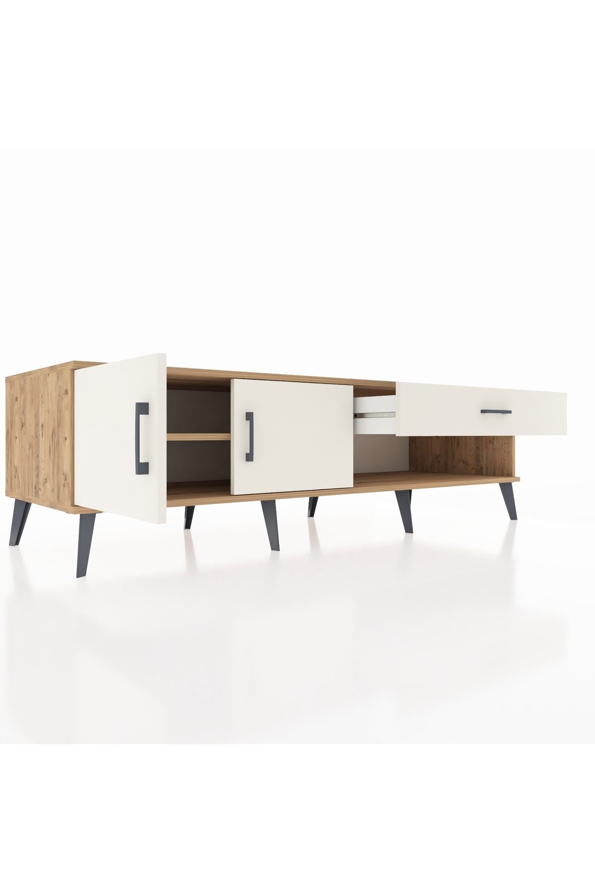 Kronos TV Ünitesi Tek Raflı Tek Çekmeceli 2 Kapaklı 176x59x51 Çam-Aytaşı/Aytaşı