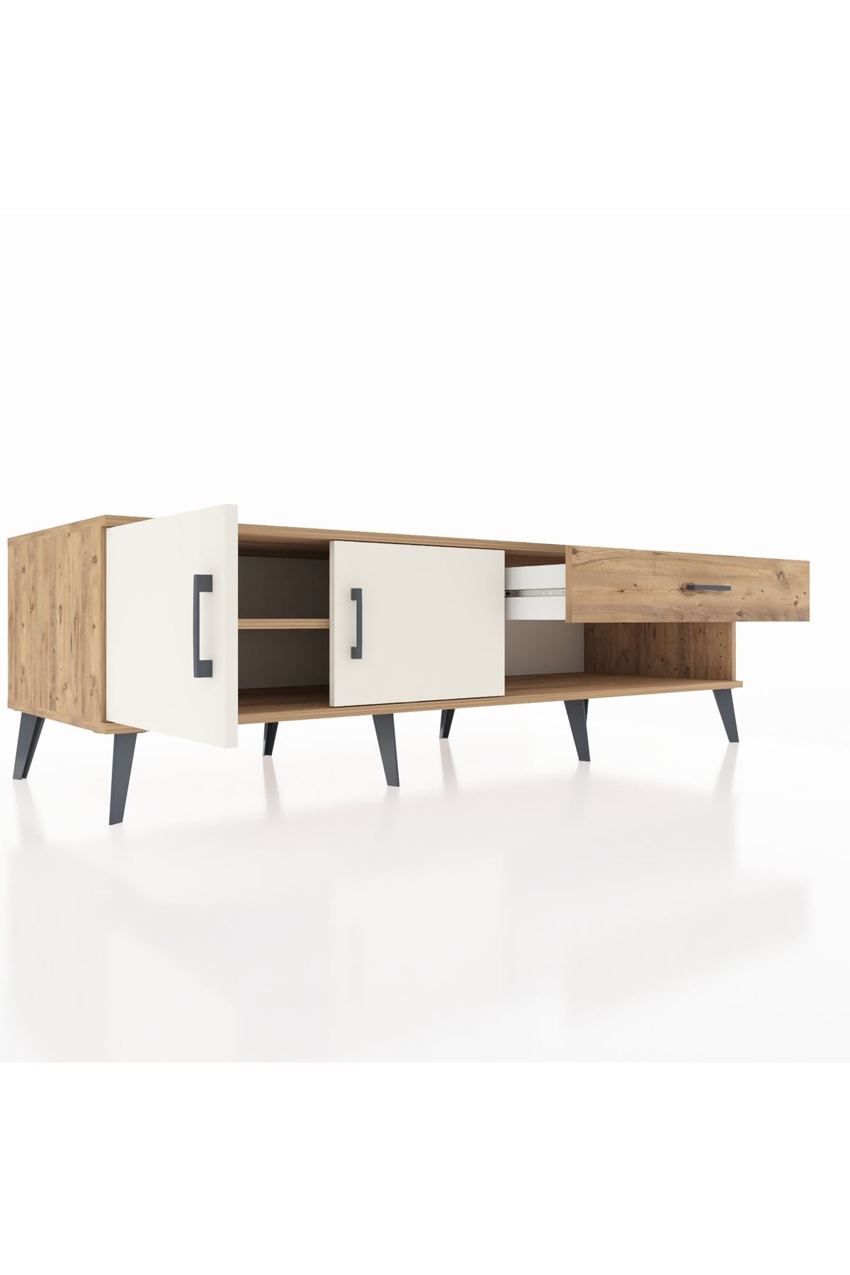 Kronos TV Ünitesi Tek Raflı Tek Çekmeceli 2 Kapaklı 176x59x51 Çam-Aytaşı/Çam