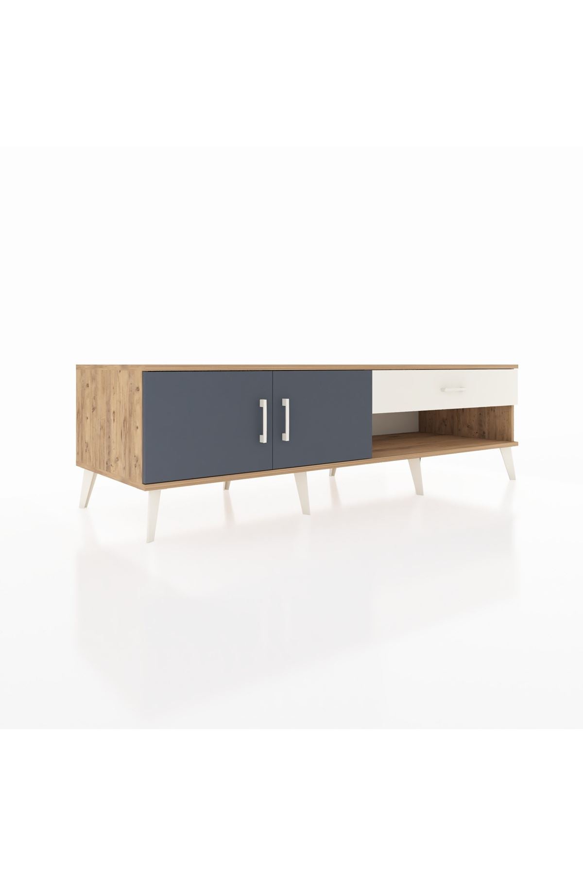 Kronos TV Ünitesi Tek Raflı Tek Çekmeceli 2 Kapaklı 176x59x51 Çam-Antrasit/Aytaşı