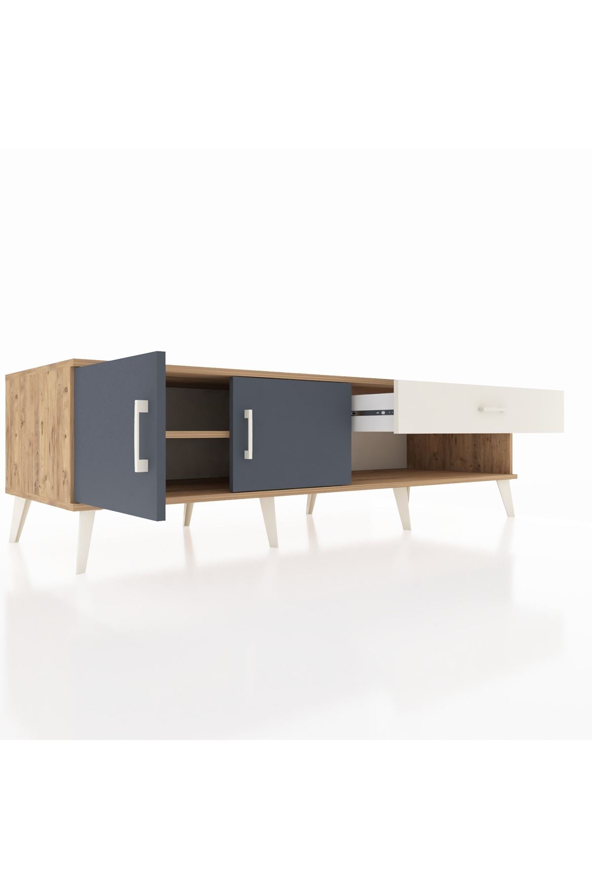 Kronos TV Ünitesi Tek Raflı Tek Çekmeceli 2 Kapaklı 176x59x51 Çam-Antrasit/Aytaşı