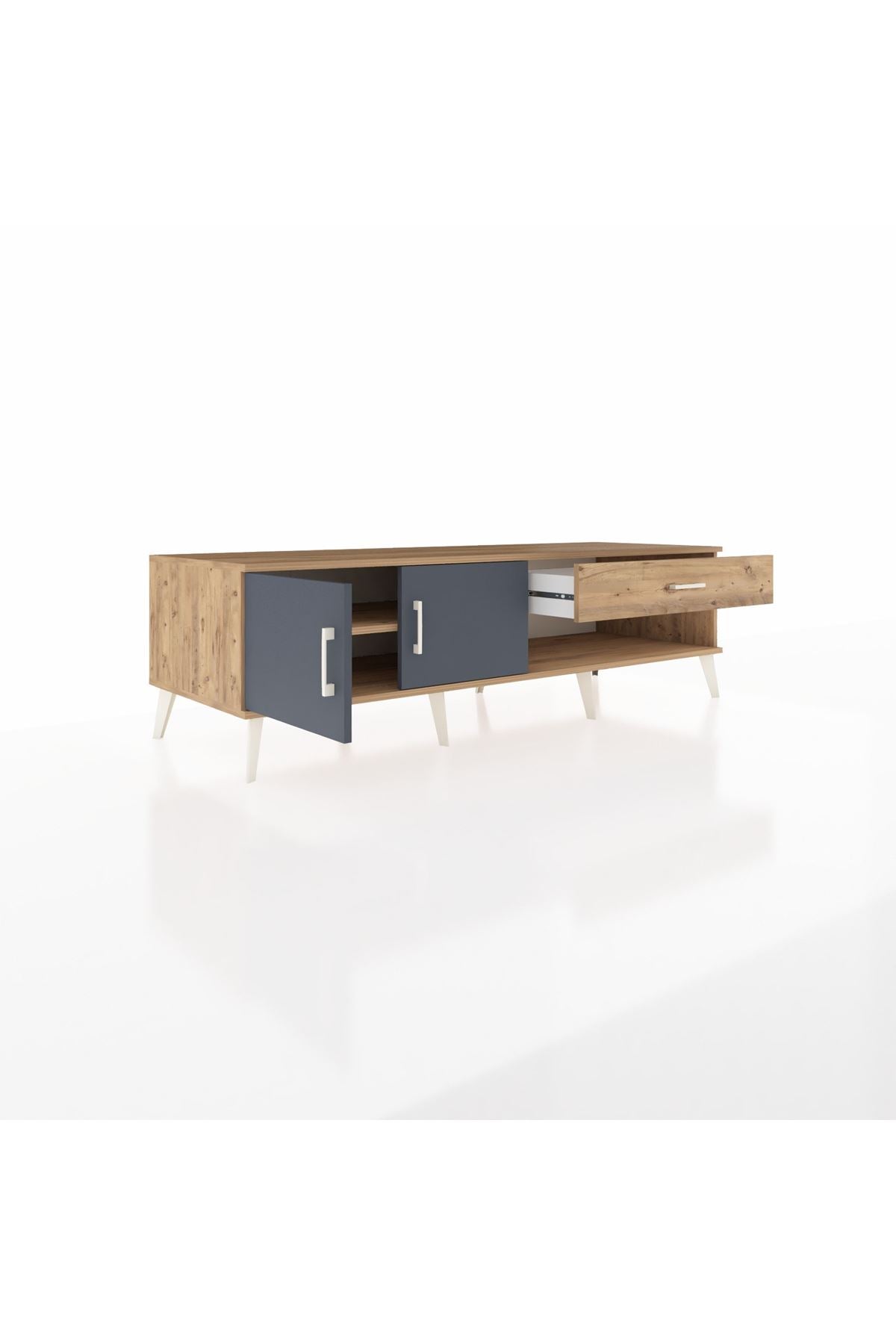 Kronos TV Ünitesi Tek Raflı Tek Çekmeceli 2 Kapaklı 176x59x51 Çam-Antrasit/Çam