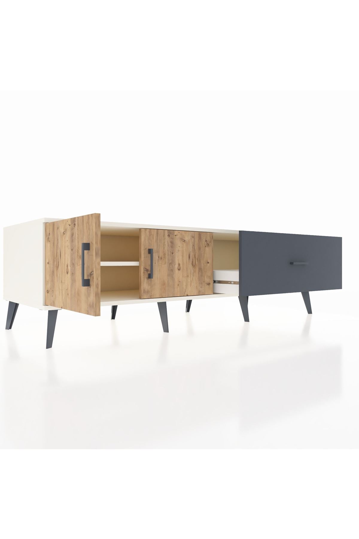 Kronos TV Ünitesi Tek Raflı Tek Çekmeceli 2 Kapaklı 176x59x51 Aytaşı-Çam/Antrasit