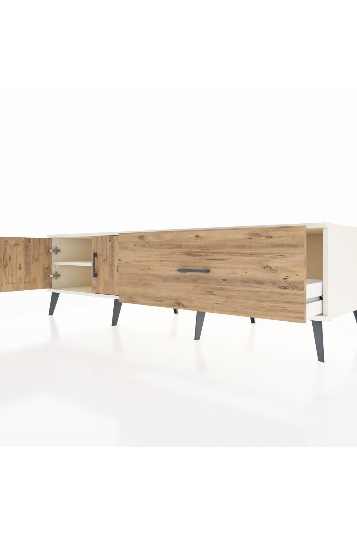 Kronos TV Ünitesi Tek Raflı Tek Çekmeceli 2 Kapaklı 176x59x51 Aytaşı-Çam/Çam