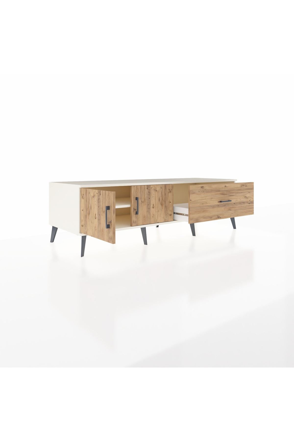 Kronos TV Ünitesi Tek Raflı Tek Çekmeceli 2 Kapaklı 176x59x51 Aytaşı-Çam/Çam