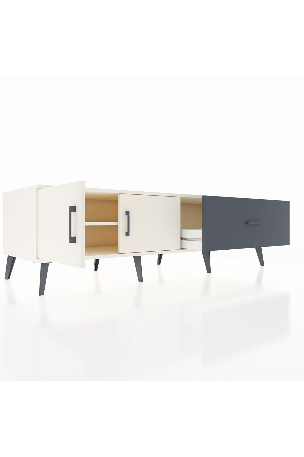 Kronos TV Ünitesi Tek Raflı Tek Çekmeceli 2 Kapaklı 176x59x51 Aytaşı-Aytaşı/Antrasit