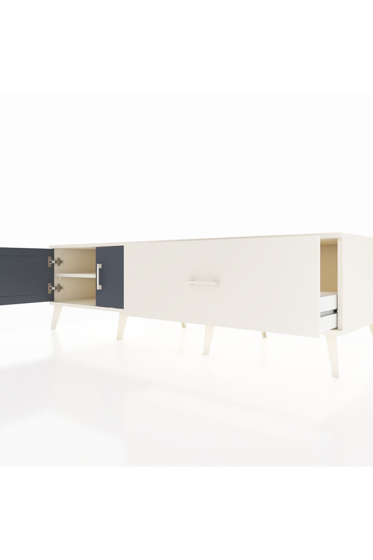 Kronos TV Ünitesi Tek Raflı Tek Çekmeceli 2 Kapaklı 176x59x51 Aytaşı-Antrasit/Aytaşı