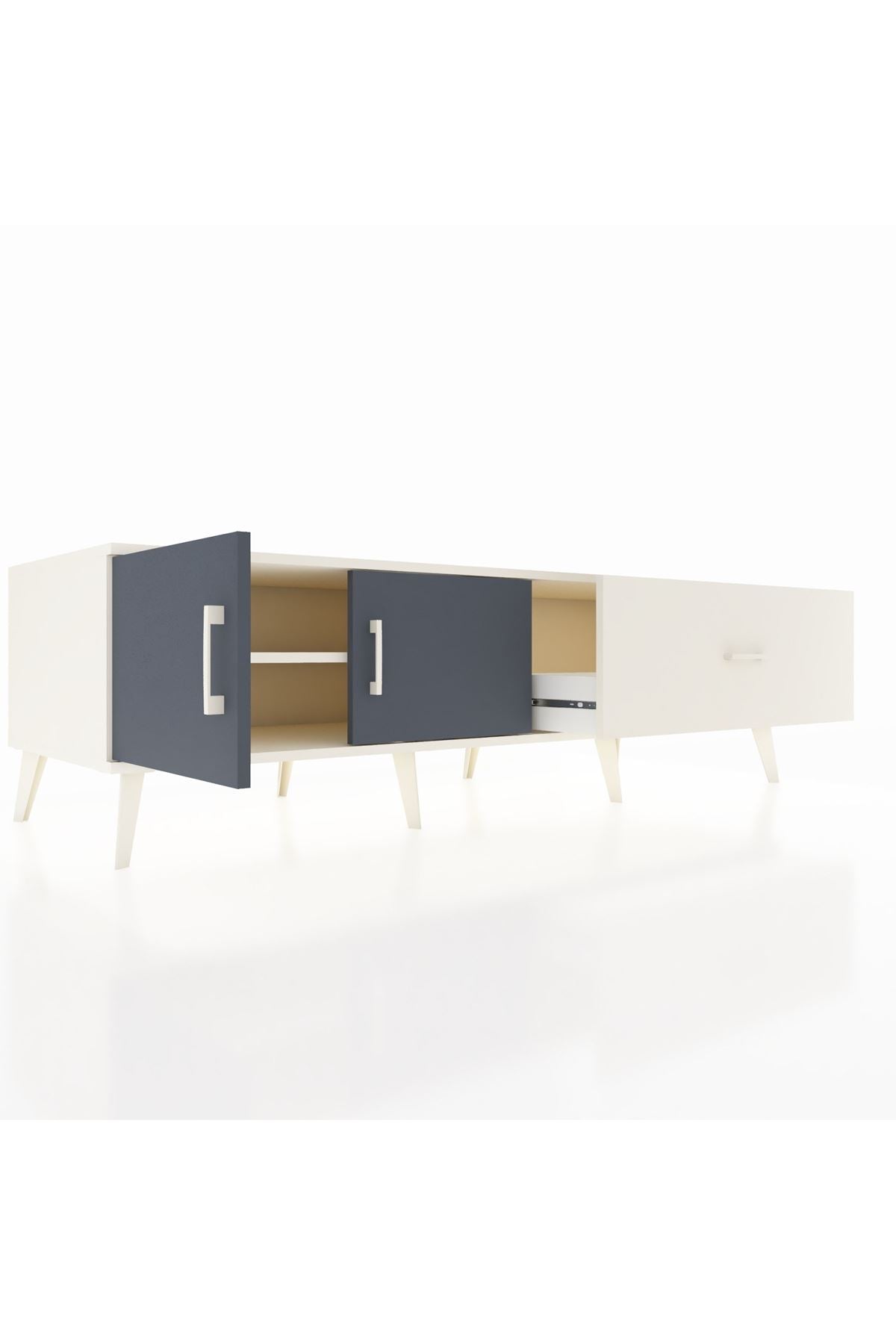 Kronos TV Ünitesi Tek Raflı Tek Çekmeceli 2 Kapaklı 176x59x51 Aytaşı-Antrasit/Aytaşı