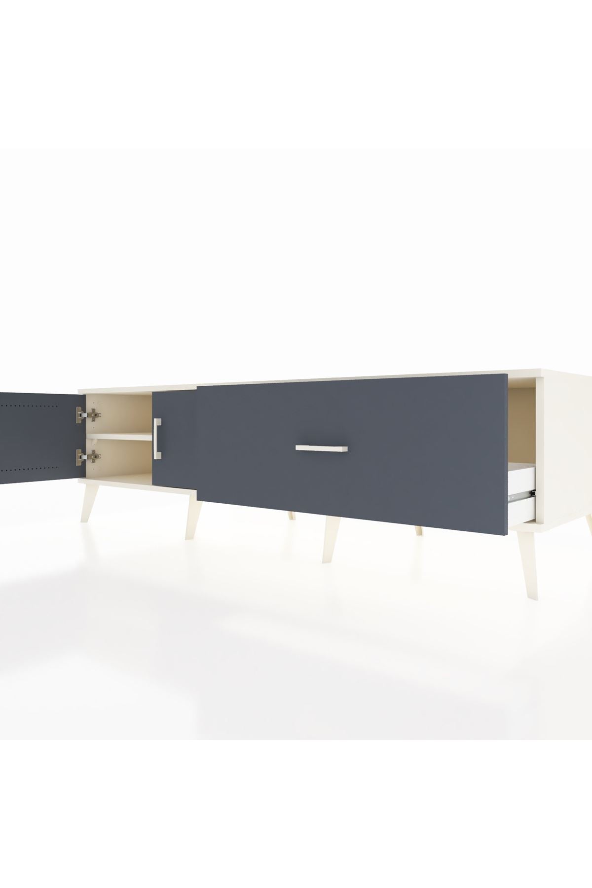 Kronos TV Ünitesi Tek Raflı Tek Çekmeceli 2 Kapaklı 176x59x51 Aytaşı-Antrasit/Antrasit