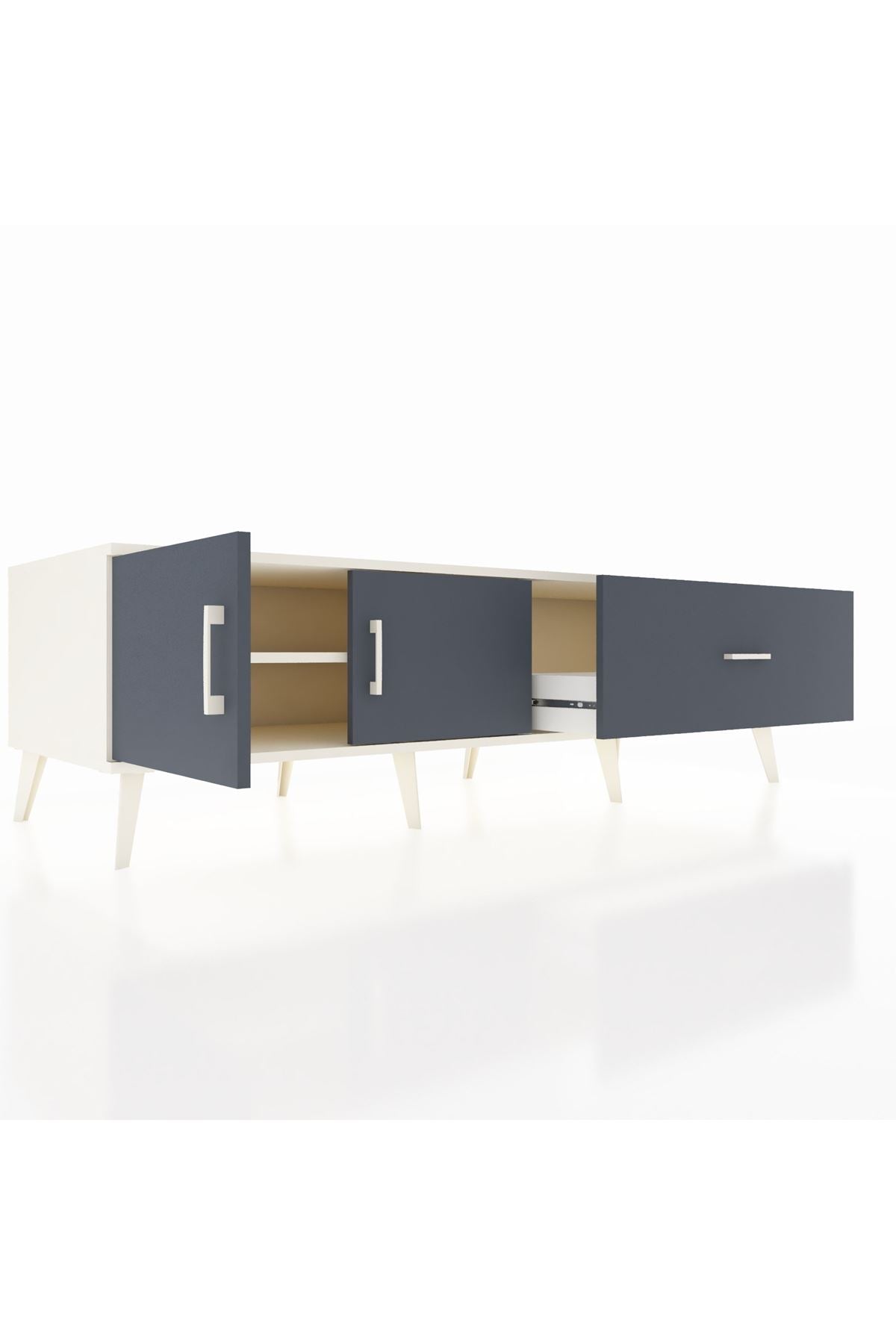 Kronos TV Ünitesi Tek Raflı Tek Çekmeceli 2 Kapaklı 176x59x51 Aytaşı-Antrasit/Antrasit