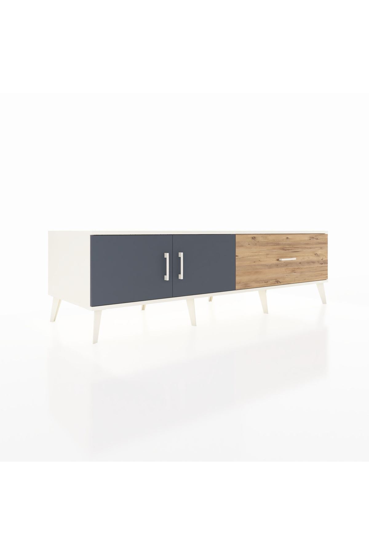 Kronos TV Ünitesi Tek Raflı Tek Çekmeceli 2 Kapaklı 176x59x51 Aytaşı-Antrasit/Çam