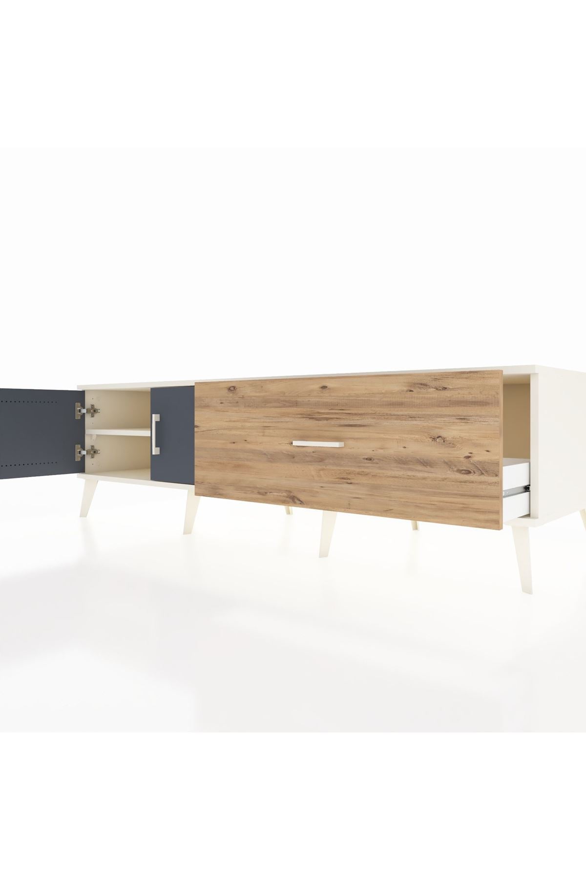 Kronos TV Ünitesi Tek Raflı Tek Çekmeceli 2 Kapaklı 176x59x51 Aytaşı-Antrasit/Çam