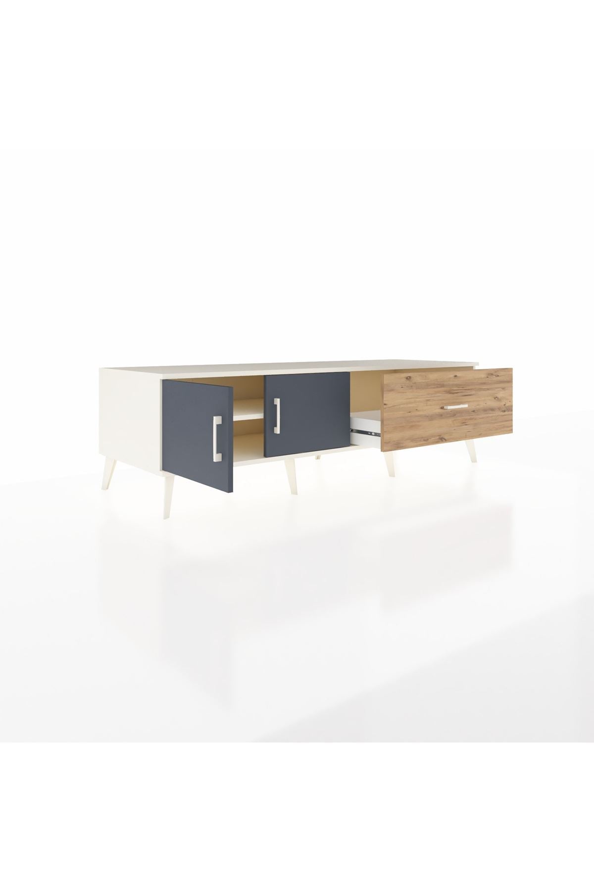 Kronos TV Ünitesi Tek Raflı Tek Çekmeceli 2 Kapaklı 176x59x51 Aytaşı-Antrasit/Çam