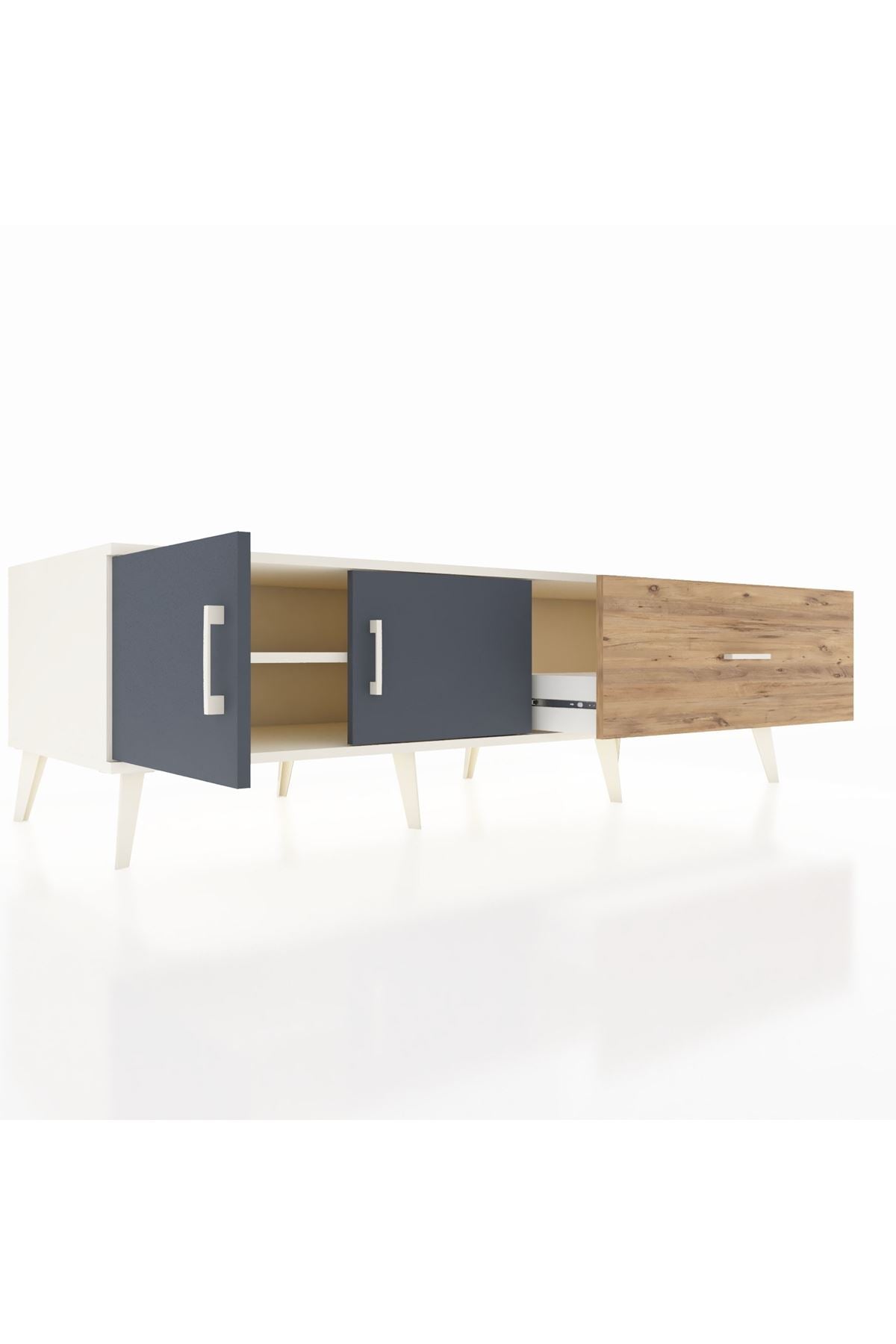 Kronos TV Ünitesi Tek Raflı Tek Çekmeceli 2 Kapaklı 176x59x51 Aytaşı-Antrasit/Çam