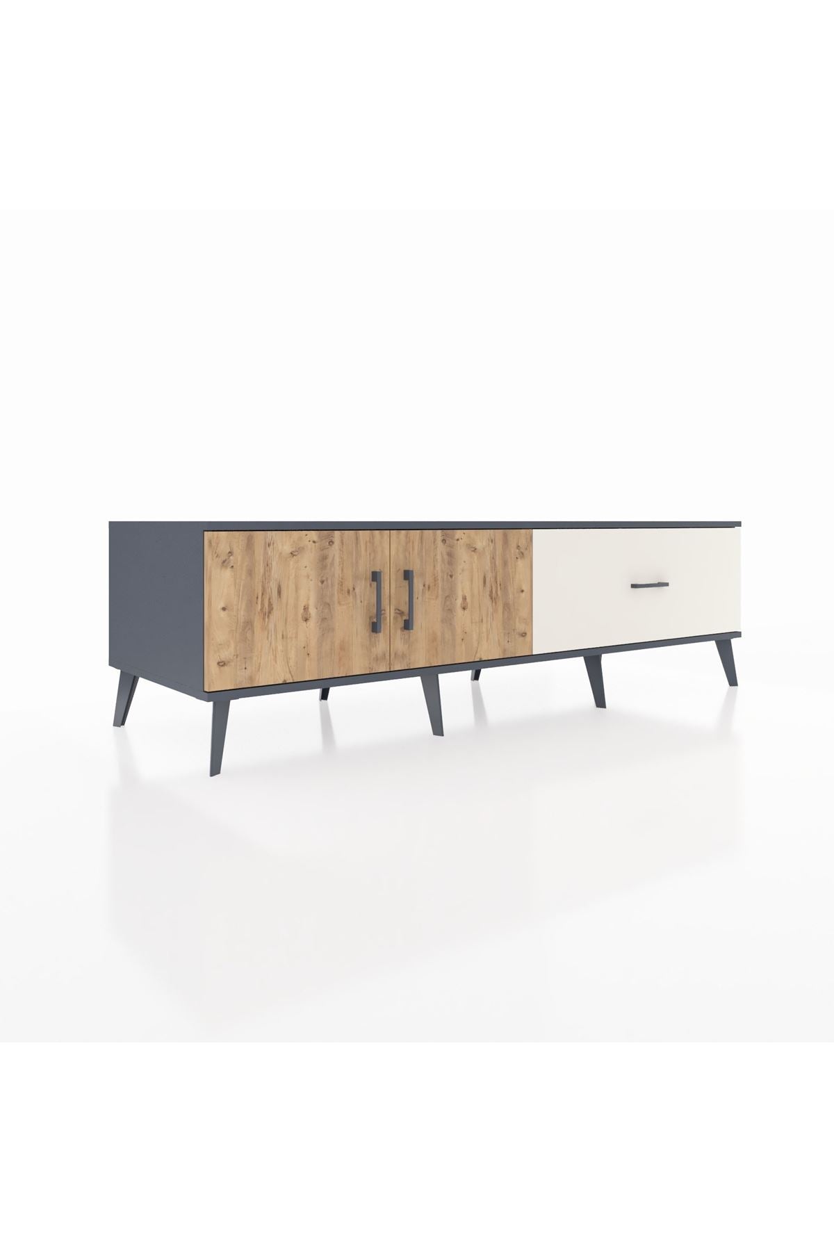 Kronos TV Ünitesi Tek Raflı Tek Çekmeceli 2 Kapaklı 176x59x51 Antrasit-Çam/Aytaşı