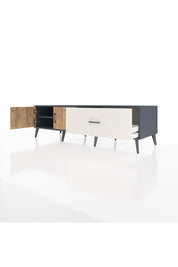 Kronos TV Ünitesi Tek Raflı Tek Çekmeceli 2 Kapaklı 176x59x51 Antrasit-Çam/Aytaşı