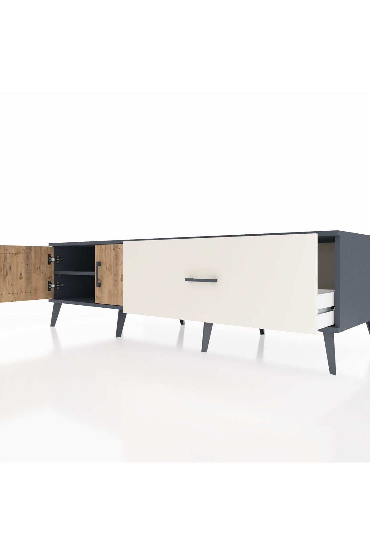 Kronos TV Ünitesi Tek Raflı Tek Çekmeceli 2 Kapaklı 176x59x51 Antrasit-Çam/Aytaşı