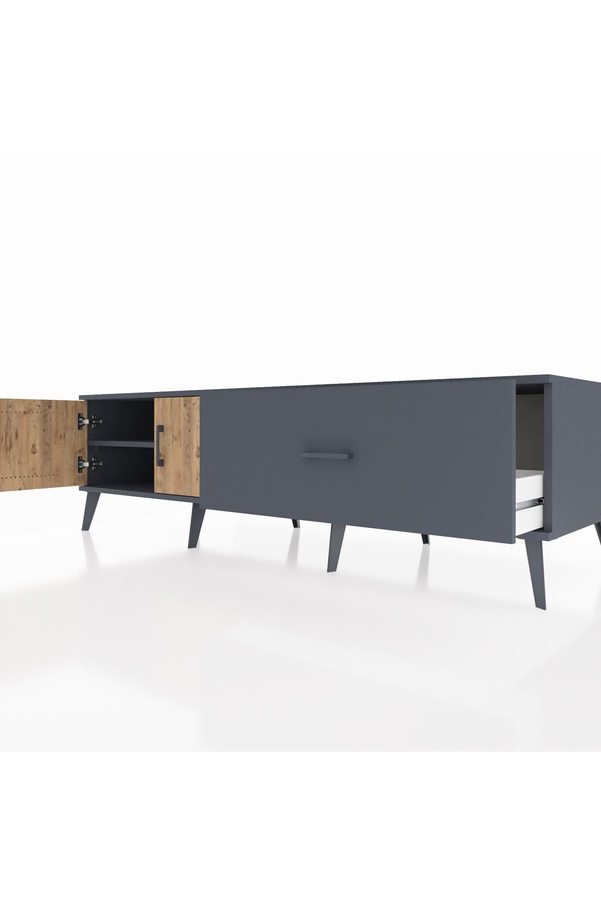 Kronos TV Ünitesi Tek Raflı Tek Çekmeceli 2 Kapaklı 176x59x51 Antrasit-Çam/Antrasit