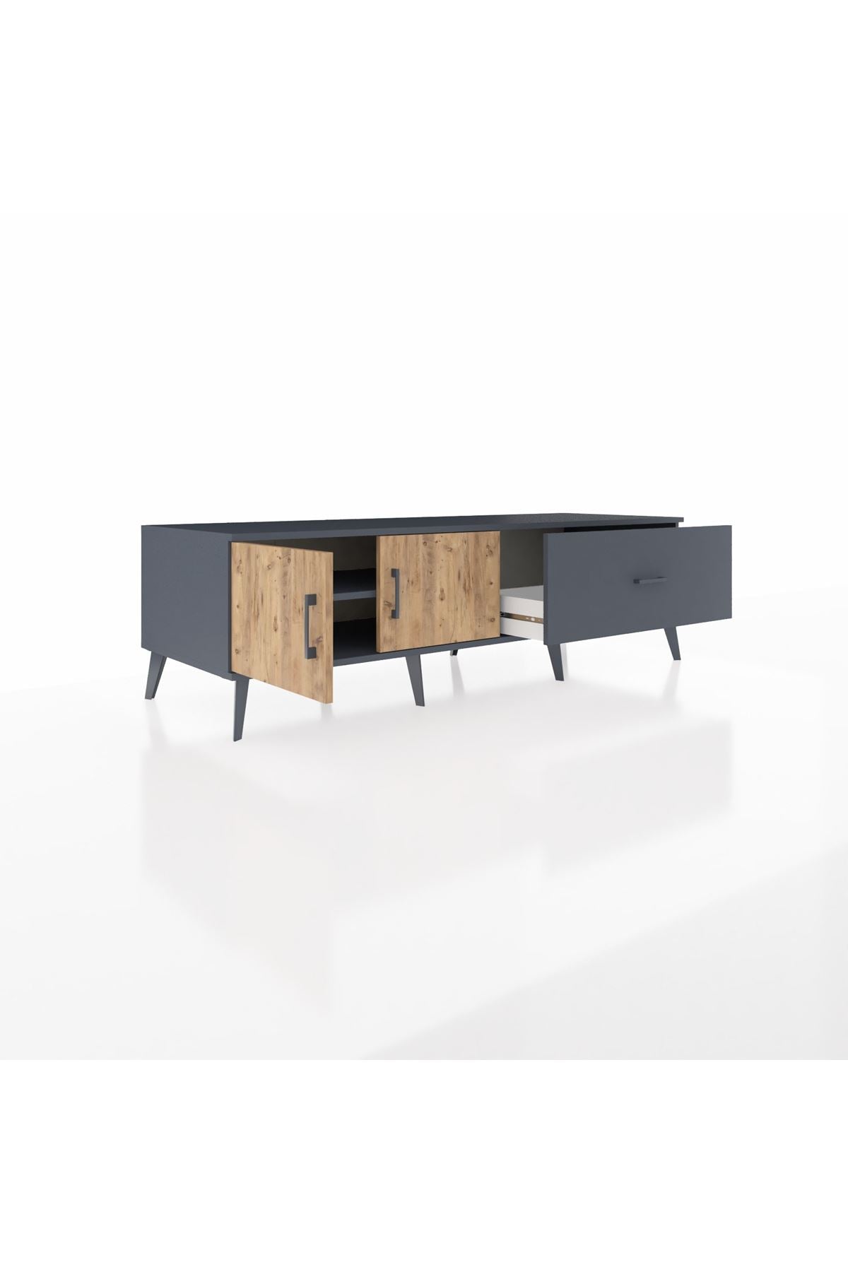 Kronos TV Ünitesi Tek Raflı Tek Çekmeceli 2 Kapaklı 176x59x51 Antrasit-Çam/Antrasit