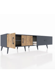 Kronos TV Ünitesi Tek Raflı Tek Çekmeceli 2 Kapaklı 176x59x51 Antrasit-Çam/Antrasit
