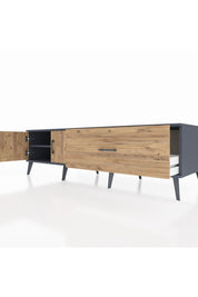 Kronos TV Ünitesi Tek Raflı Tek Çekmeceli 2 Kapaklı 176x59x51 Antrasit-Çam/Çam