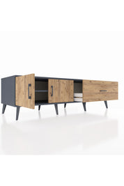 Kronos TV Ünitesi Tek Raflı Tek Çekmeceli 2 Kapaklı 176x59x51 Antrasit-Çam/Çam