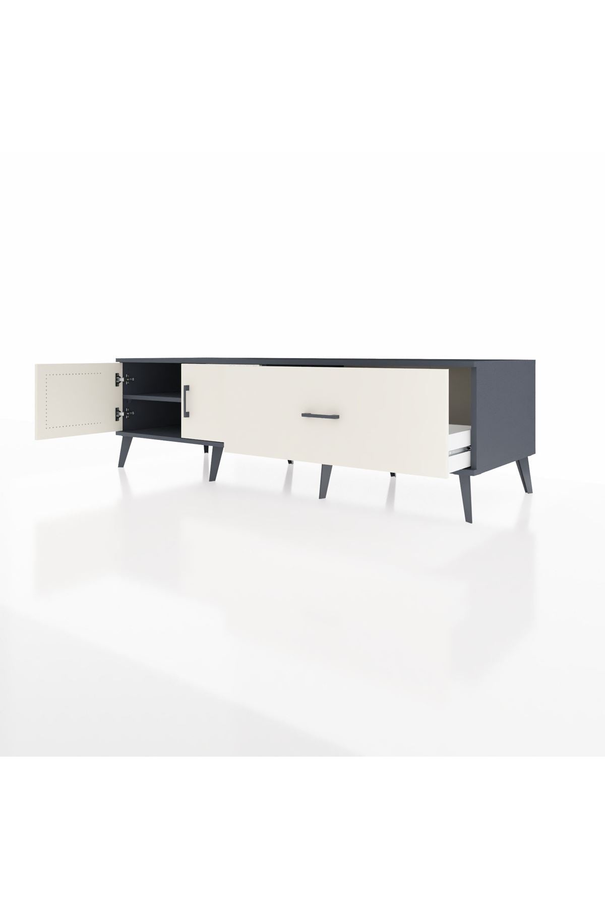 Kronos TV Ünitesi Tek Raflı Tek Çekmeceli 2 Kapaklı 176x59x51 Antrasit-Aytaşı/Aytaşı